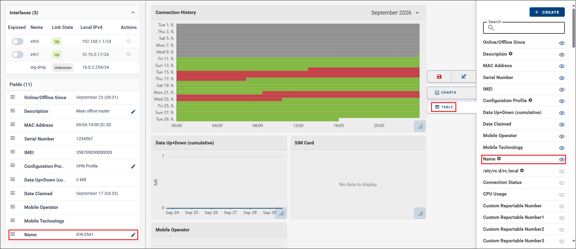 Adding a device table