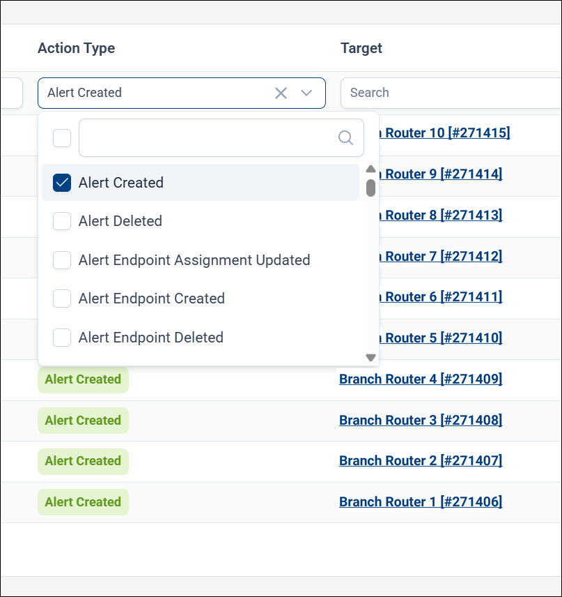 Filtering by Action Type Filtering by Action Type