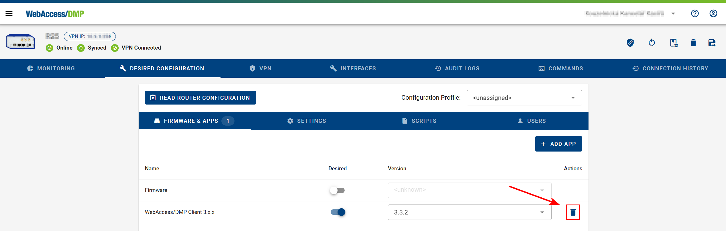 Client App Delete Option