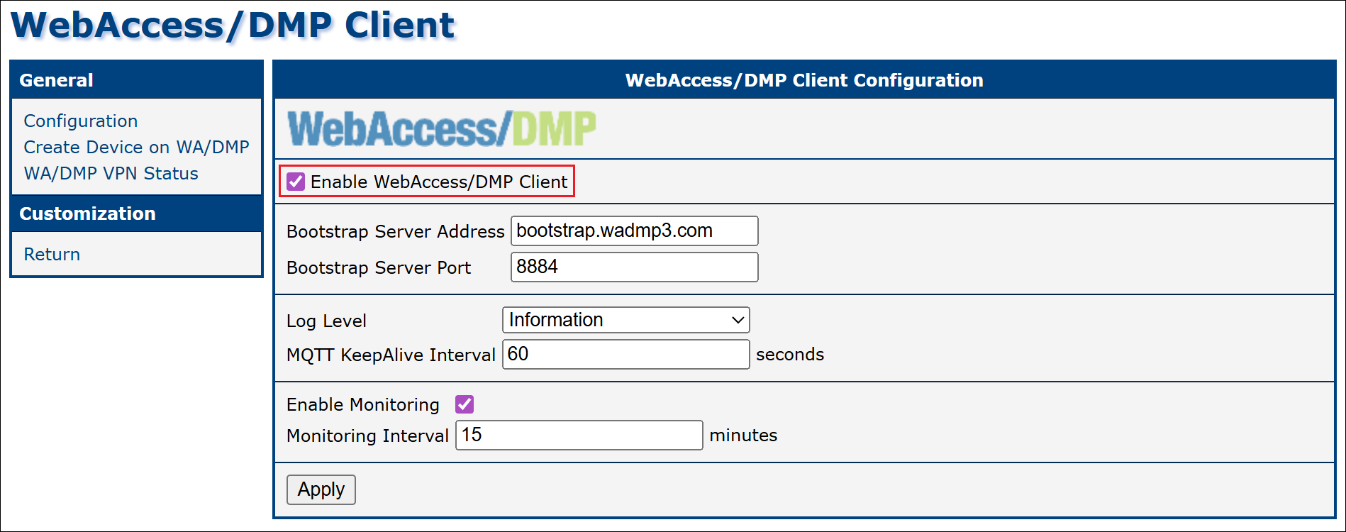 DMP Client Router App configuration on the router