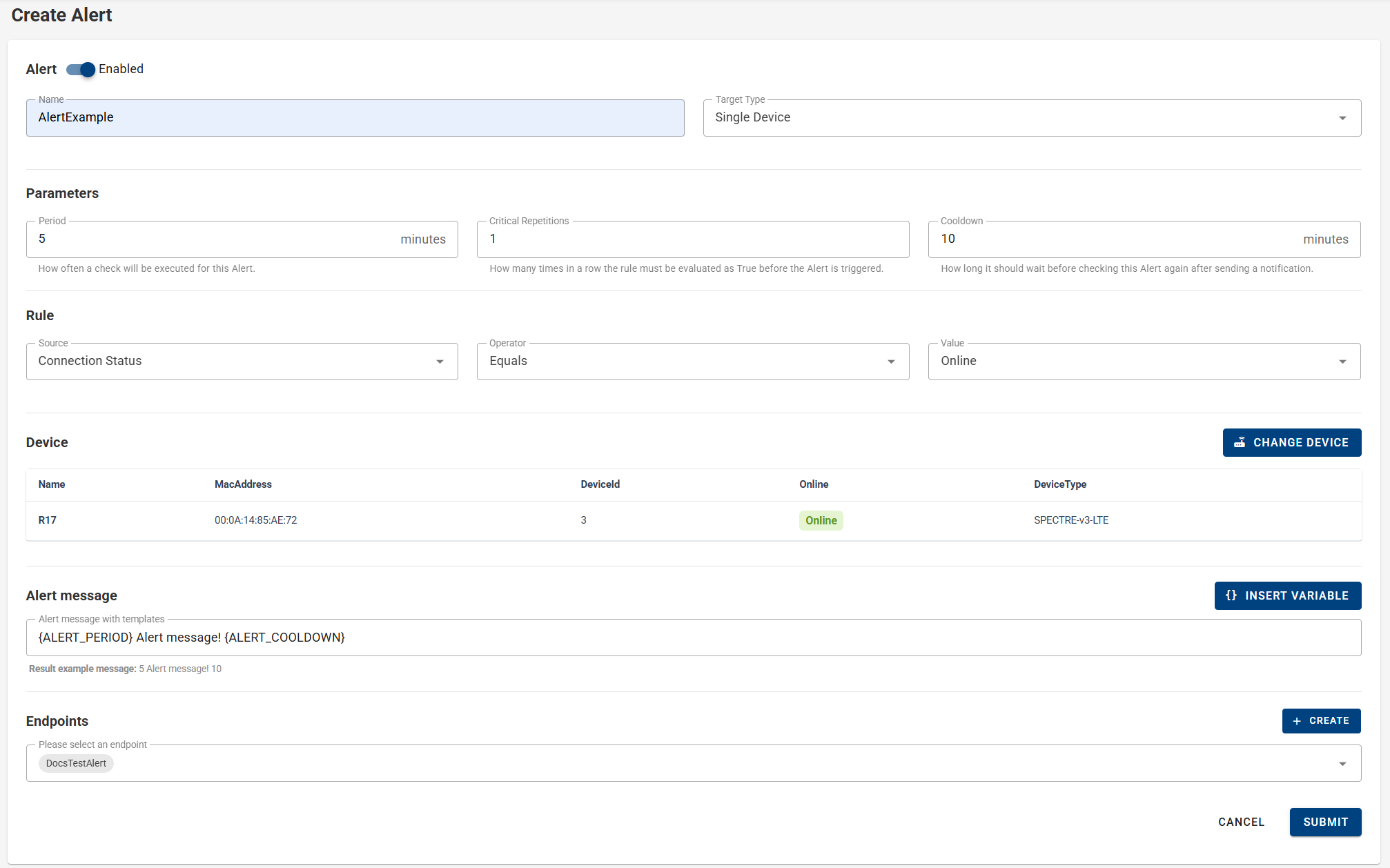 Alerts Rule Device Details Alerts Rule Device