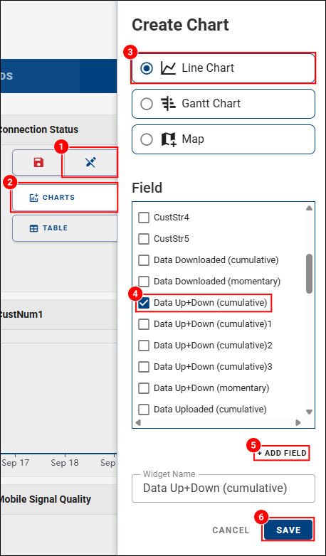 Cellular data usage on the company dashboard