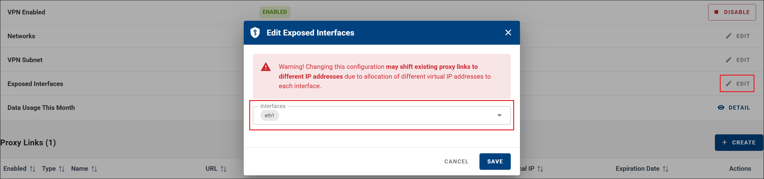 Exposed Interfaces option