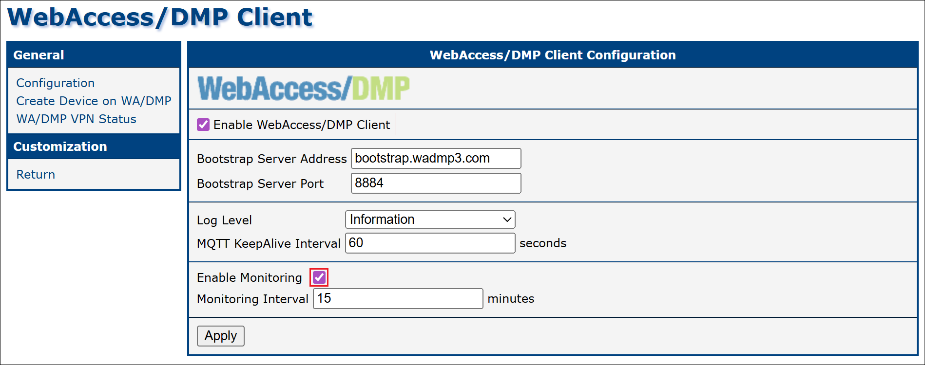 Client monitoring interval