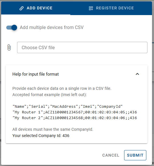 multiple devices from CSV