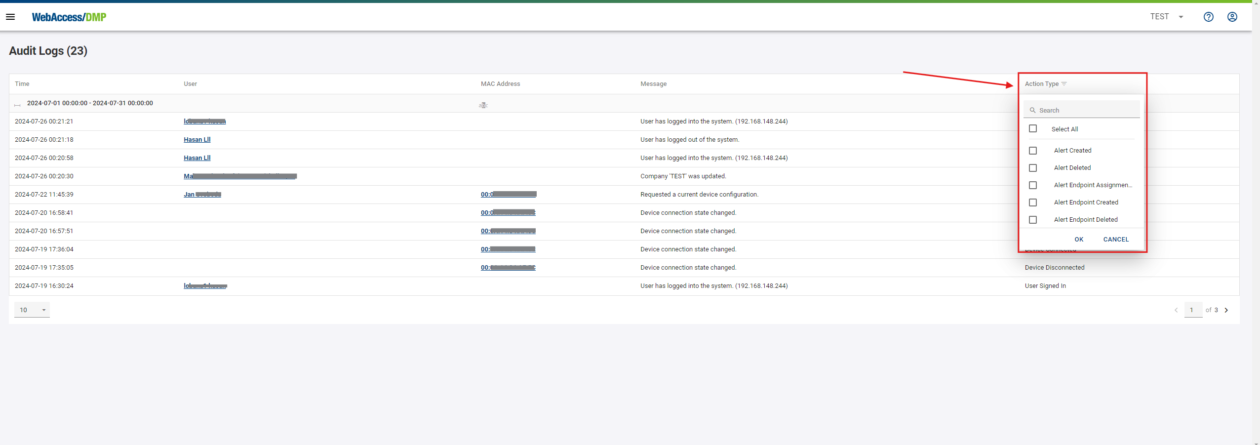 Filtering by Action Type