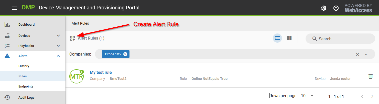 Alerts rule create