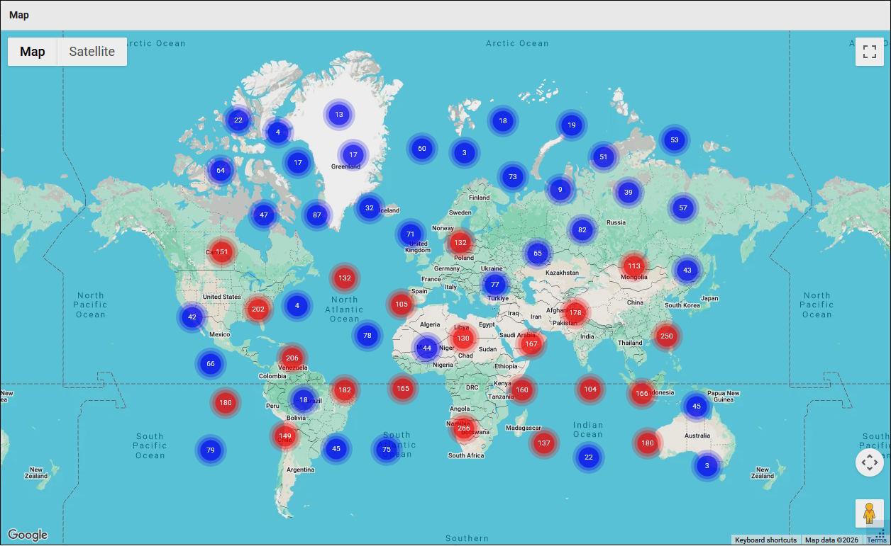 Map widget with location clusters