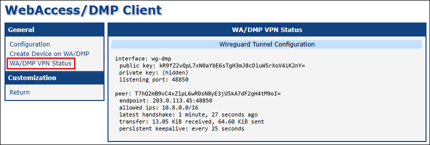 VPN status in the Client Router App